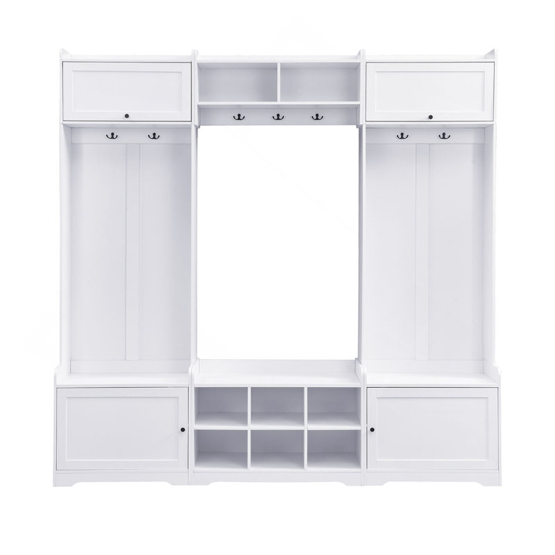 79.1''Wide Modern Hall Tree With Shoe Storage, 4-In-1 Entryway Bench With 8 Cubbies, 7 Coat Hooks & Adjustable Shelf For Hallway, Living Room