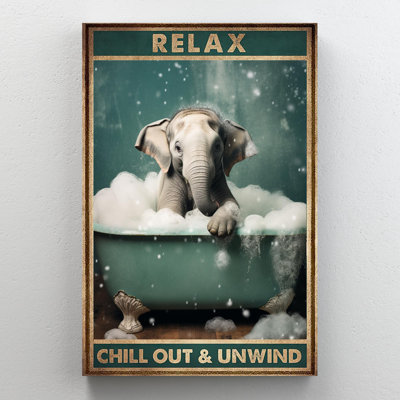 «Elephant In Bathaign Relax», reproduction d'art graphique sur toile tendue 1 pièce