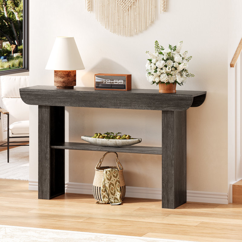 55" Farmhouse Console Table,Wooden Narrow Long Entryway Foyer Table, Grey