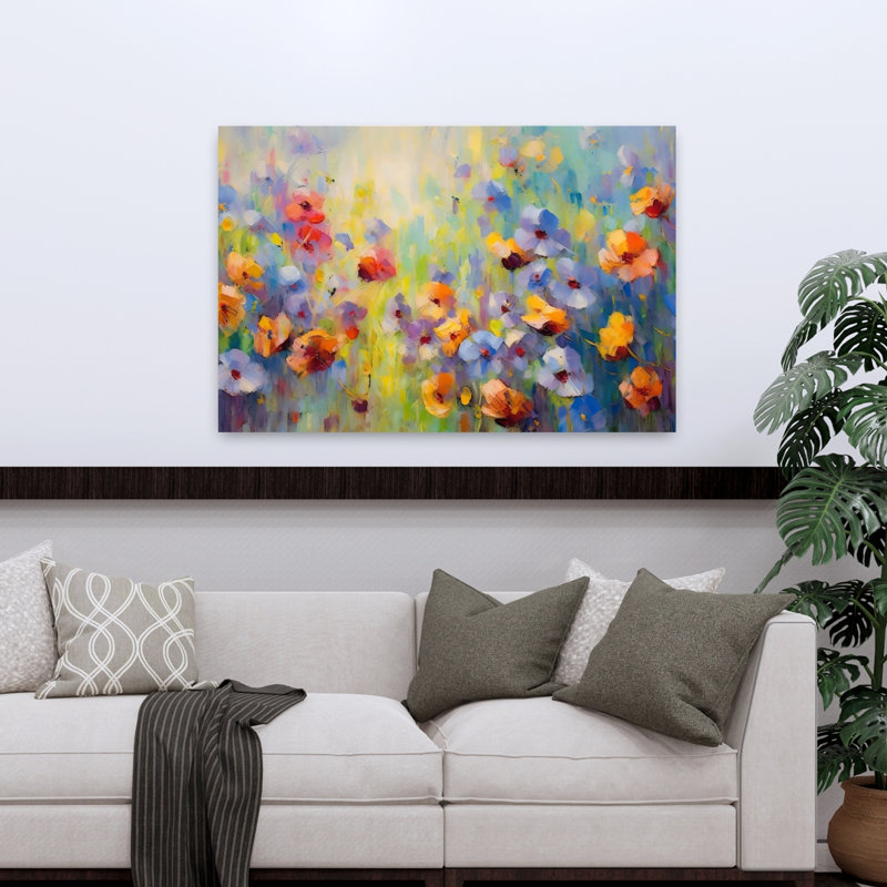 Art mural contemporain abstrait à fleurs mélangées