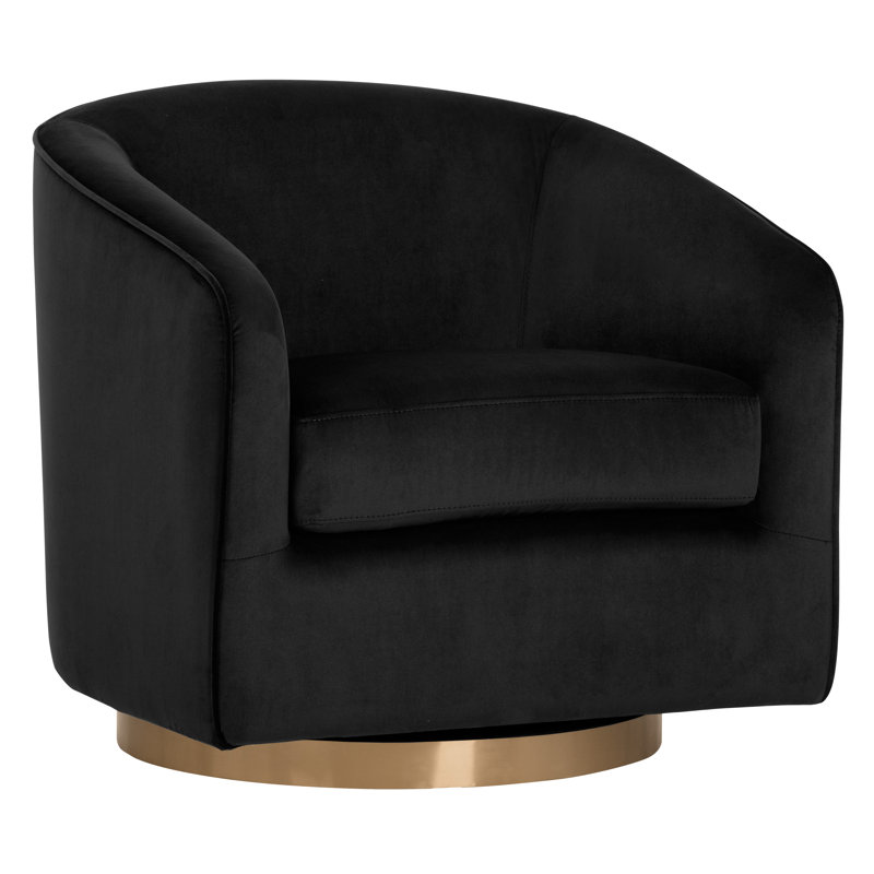 Saiya Velvet Swivel Armchair - Black, Black Faux Leather