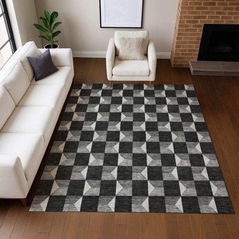 Tapis géométrique intérieur / extérieur lavable à la machine Chantille ACN2680, Black, 2 pi 6 po x 3 pi 10 po