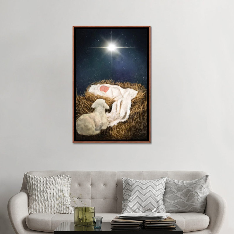 «O Come Let Us Adore him», reproduction d'art sur toile encadrée, H 48 po x l 32 po, Cadre flottant sans passe-partout, Brun
