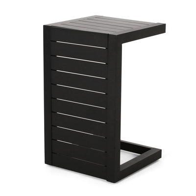 Side Table In Black Matte, Aluminum Crafted For Outdoors With Matte Finish