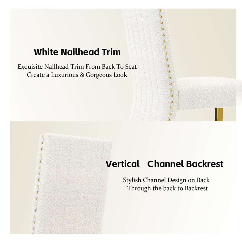 White And Gold Velvet Dining Chair With Polished Gold Metal Legs Set Of 4