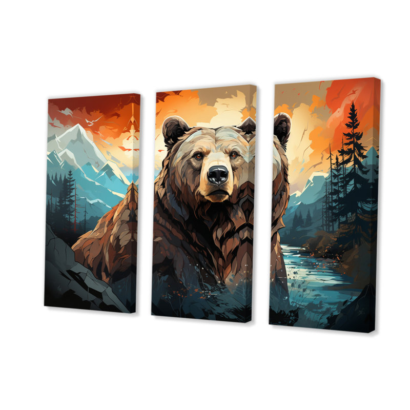 Ensemble d'illustrations murales sur toile Animal Bear, H 40 po x l 60 po x P 1 po