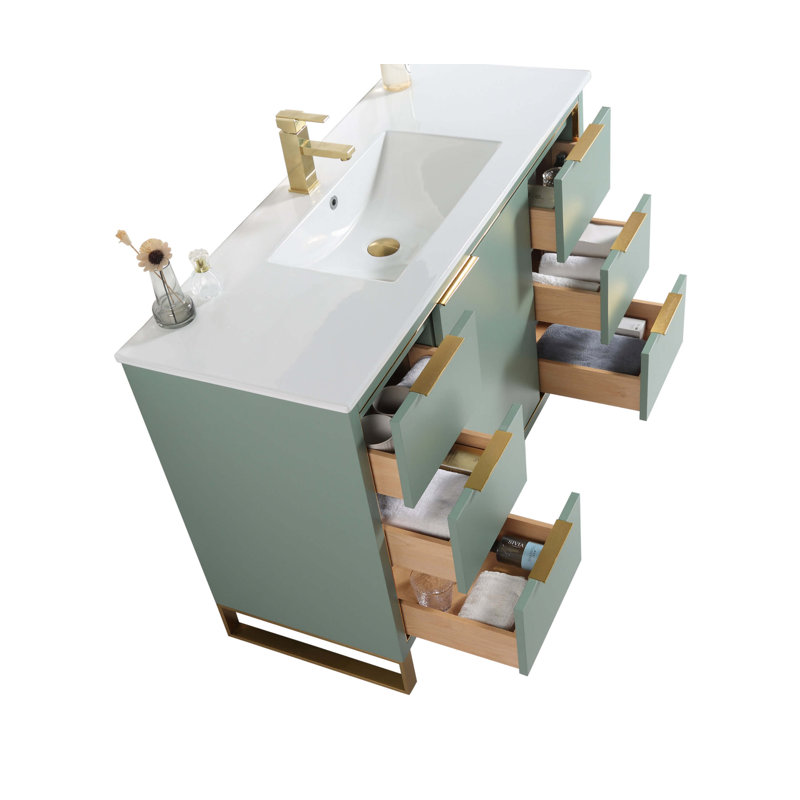 48" Single Bathroom Vanity Set, Satin Brass, Mint Green