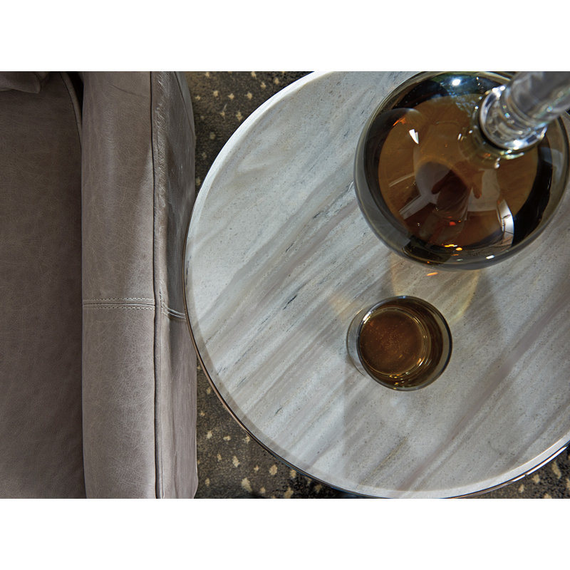 Contemporary 18" Round Silver Stone and Metal Accent Table