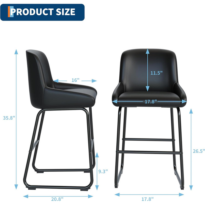 Counter Stool with Metal Frame, Black, 3