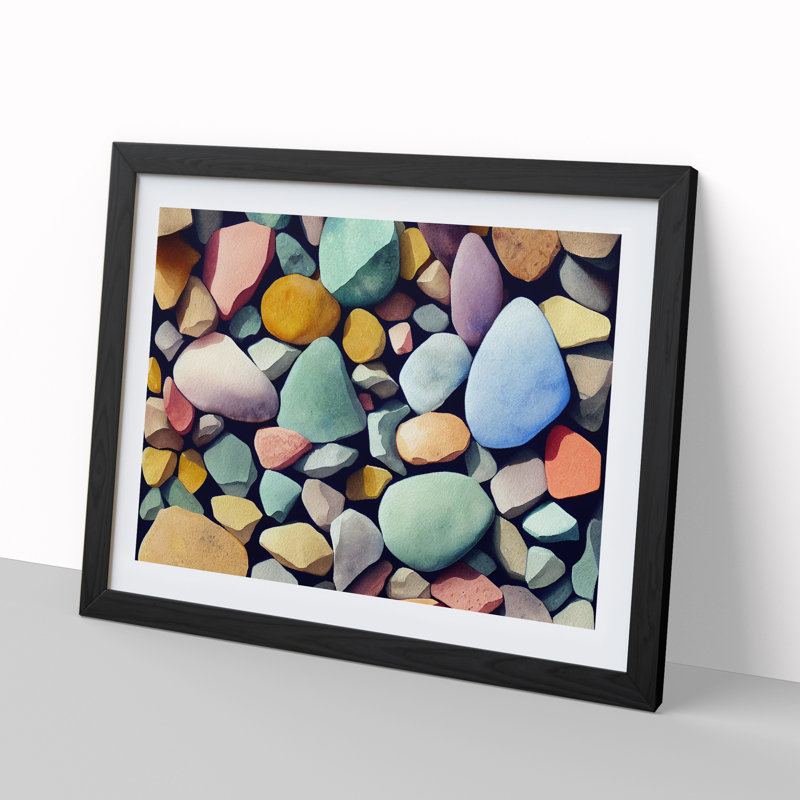 XH1022-4639X Head Turning River Pebbles - Single Picture Frame Print, 25cm H x 34cm W x 2cm D, Black