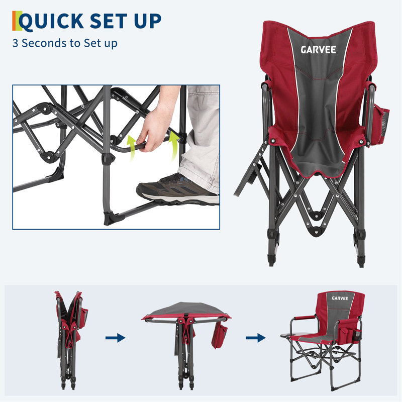 Oversized Camping Directors Chair, Portable Folding Chair for Adults, Heavy Duty Outdoor Camp Chair with Side Table and Pocket