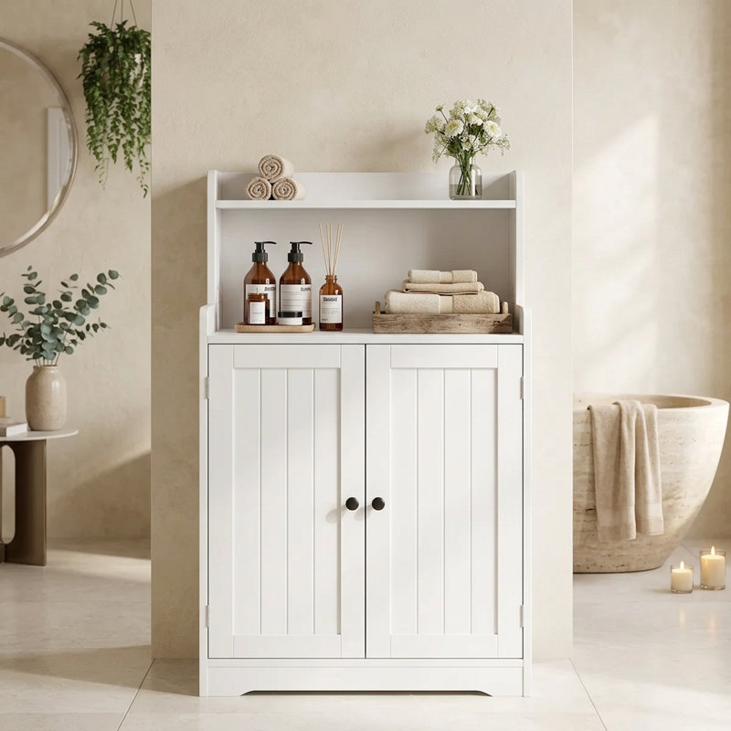 Gizoon Free-Standing Bathroom Cabinet With Adjustable Shelf And A Niche, White
