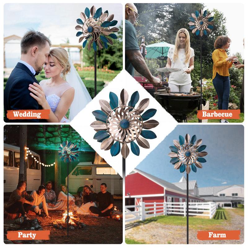 Solar Blue‑Leaf Outdoor Wind Spinner Light