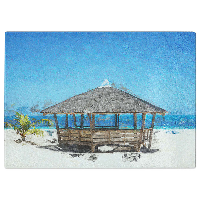 Tempered Glass Beach Hut in Daku Island in the Philippines Chopping Board, 39 cm W x 28.5 cm L