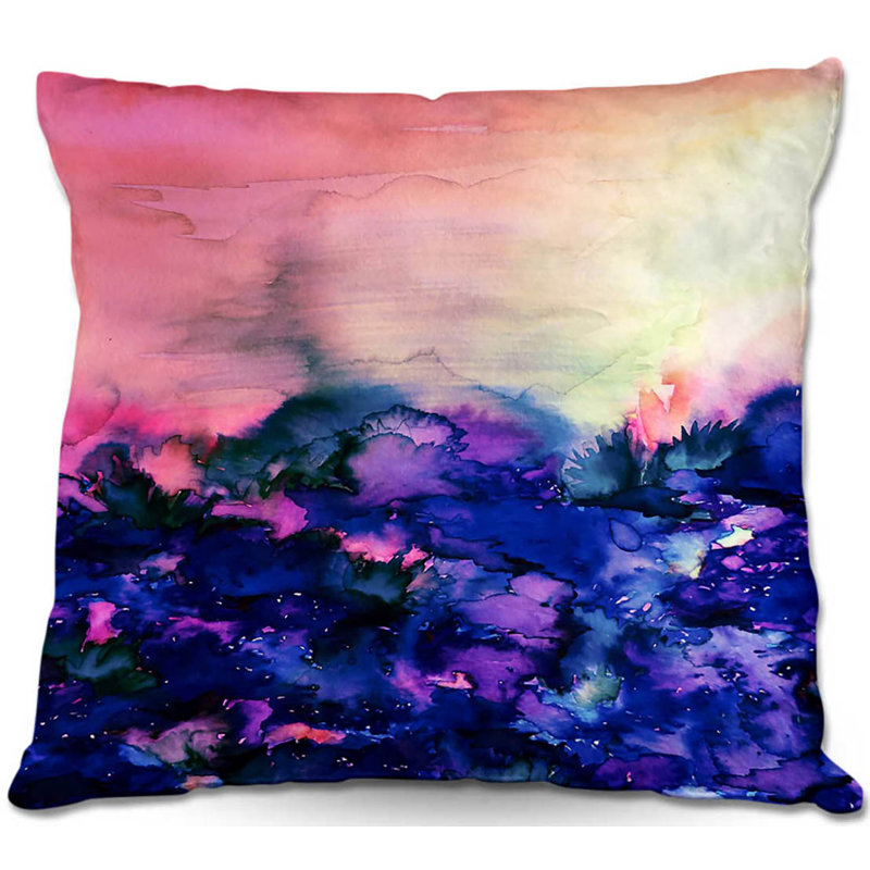 Floral Reversible Throw Pillow, 18" x 18", Blue/Pink/Black