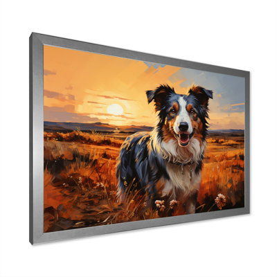 Border collie marchant sous Golden Horizon - impression