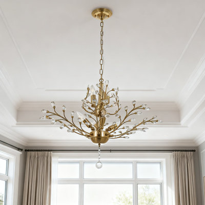 Gold Antique Bronze 7-light Branch Leaf Floral Crystal Chandelier - Adjustable Length / E12 Base / Wall Switch