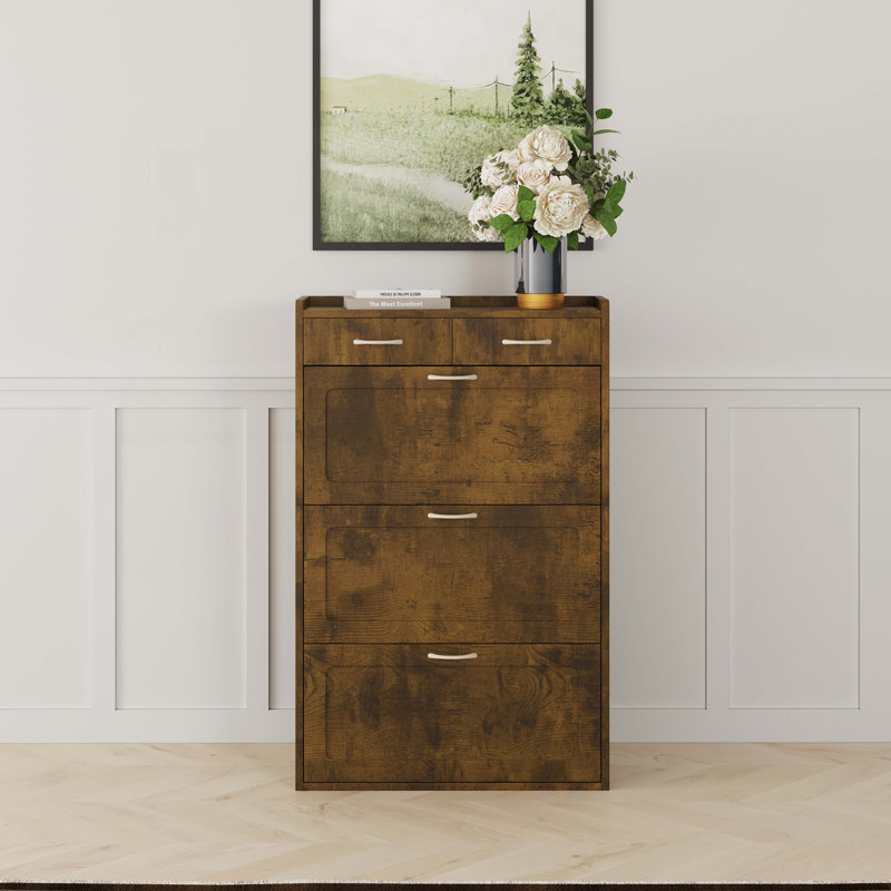 31.49 Inches of Solid Wood Shoe Cabinet, Brown