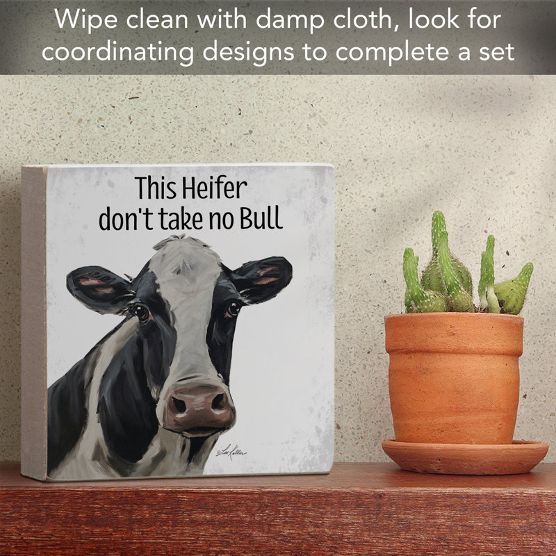 Jaylnn Heifer Decorative Freestanding Wood Block Sign