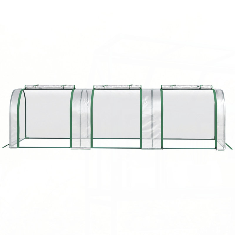 Mini serre Outsunny 10 pi x 3 pi x 2,5 pi, serre portative à tunnel avec portes à fermeture à glissière, housse imperméable aux rayons UV, structure en acier, transparent