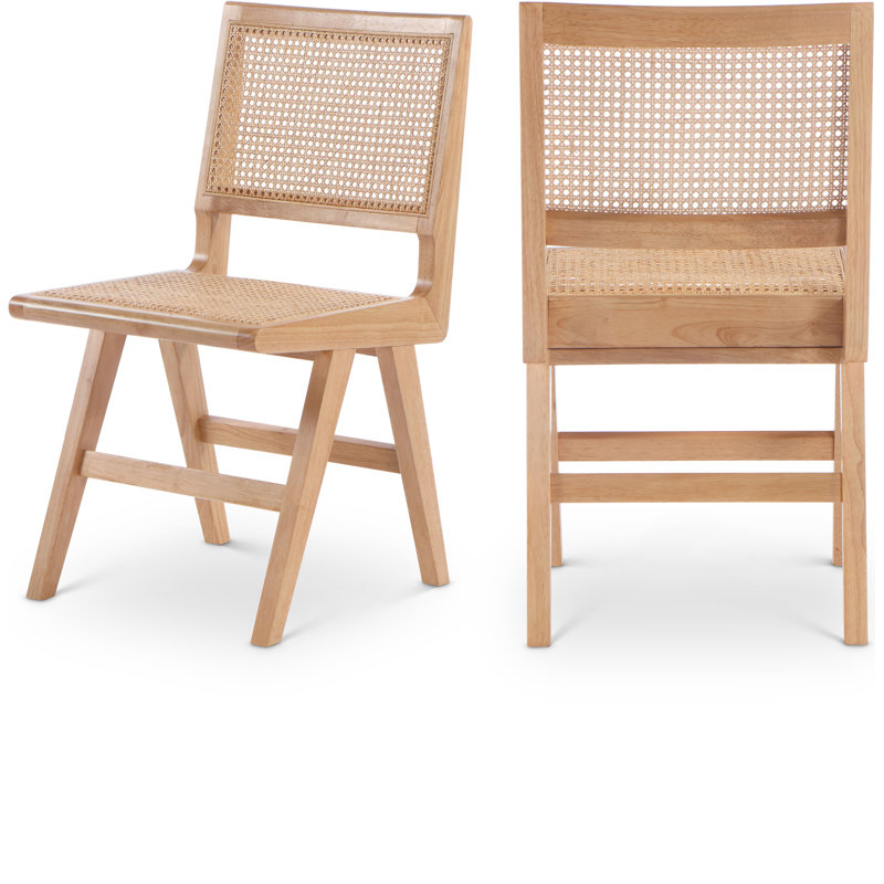 Chaise d'appoint à dossier plein en bois massif Abraxas, Canne naturelle