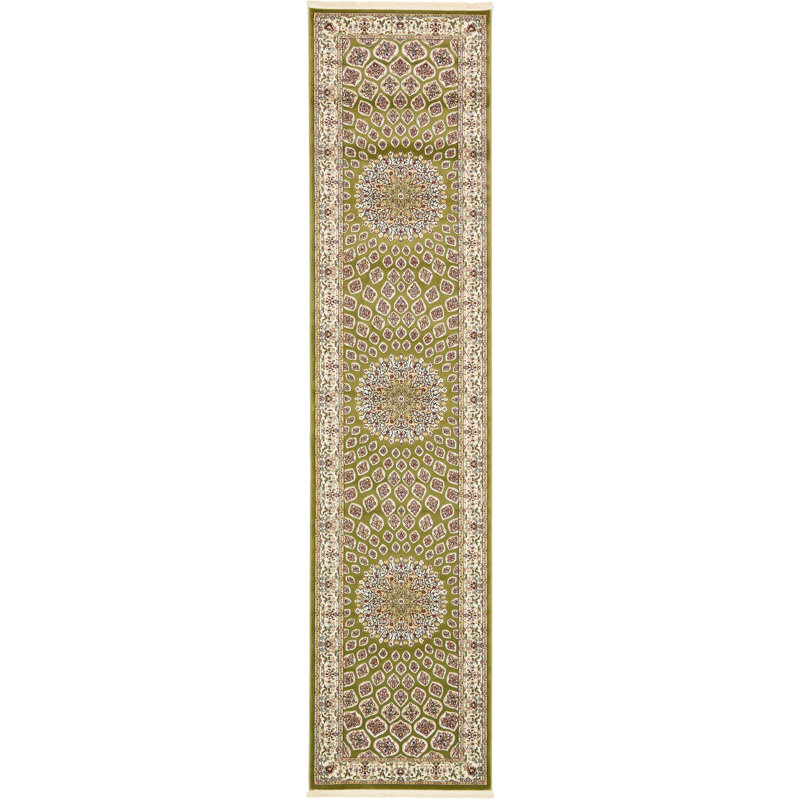 Tapis vert à motif floral Jackson, Tapis de couloir 3 pi x 13 pi 1 po