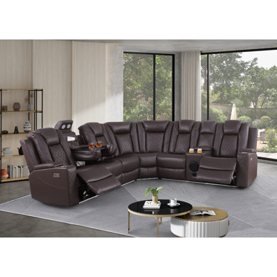 3 - Piece Vegan Leather Power Reclining Sectional Sofa With Bluetooth Speaker, Led Lights And Wireless Charging Station
