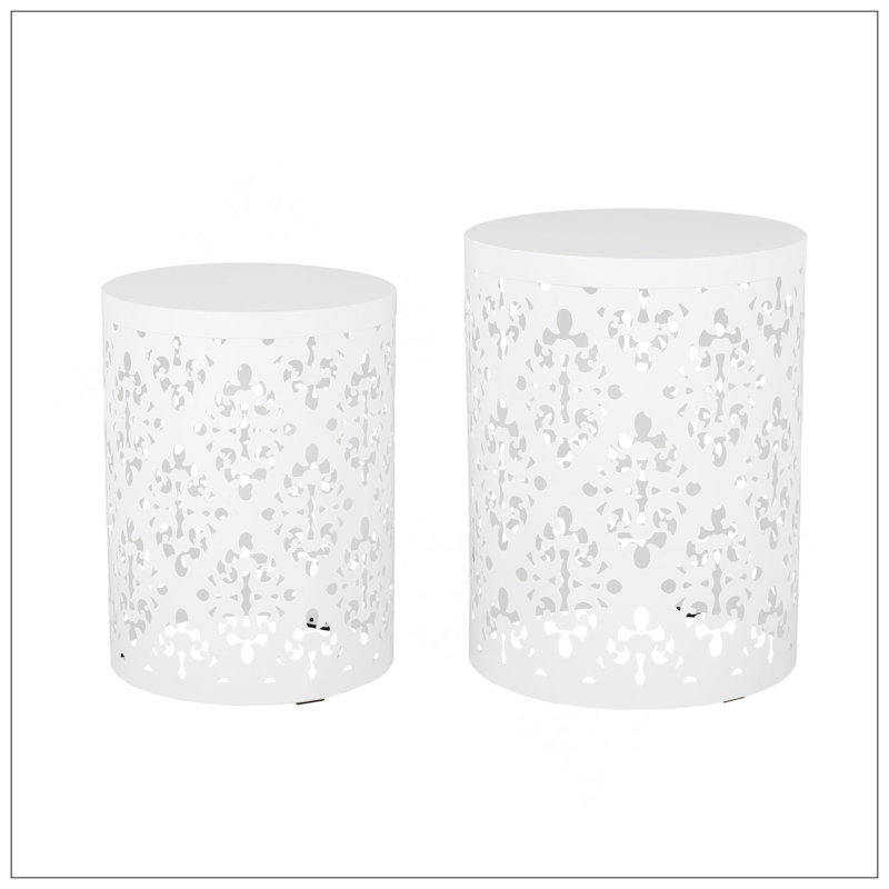 Metal S/2 End Table, White