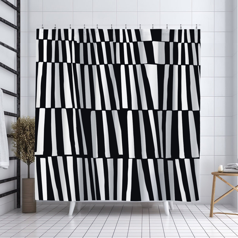 Thora Abstract Mid-Century Shower Curtain, Black