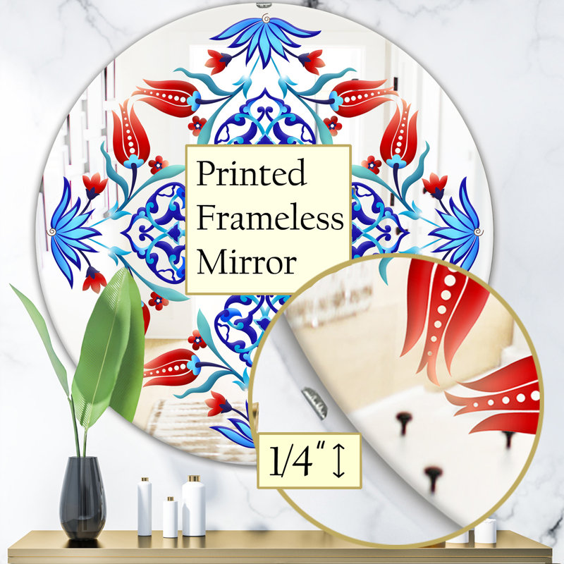 Miroir d'appoint traditionnel tulipes et fleurs, H 23,6 po x l 23,6 po x P 0,24 po