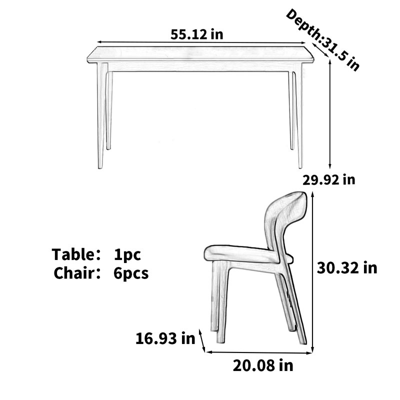 Table de salle à manger Modern, H 29,53 po x L 55,12 po x l 31,5 po