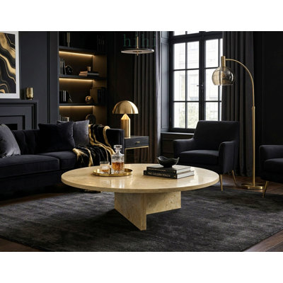 Luxury Blue Gray Natural Marble Coffee Table, Polished Surface for Living Room, Genuine Stone