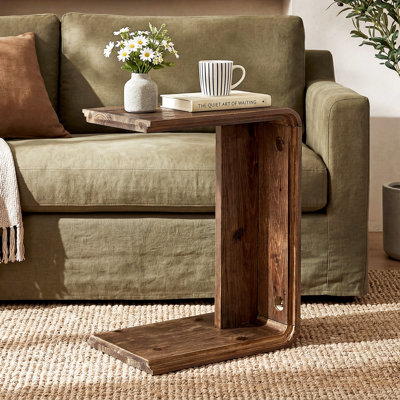 Table de bout en bois massif, table d'appoint en forme de C pour canapé, salon, petit espace