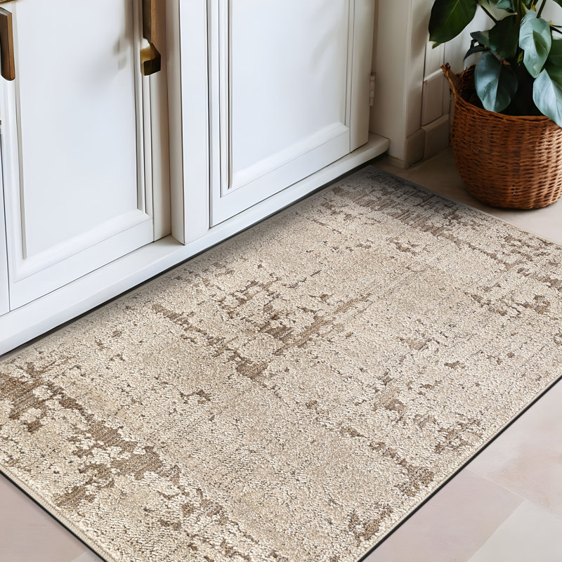 Tapis texturé beige texturé texturé, Rectangle 2 pi 3 po x 4 pi