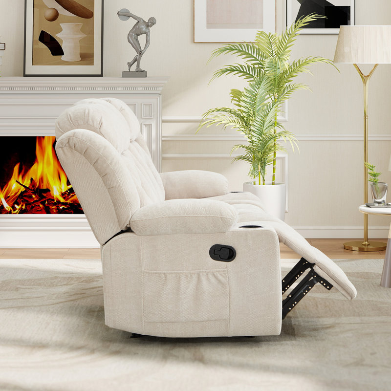 Canapé inclinable manuel de 74,04 pouces avec siège central fixe, Beige