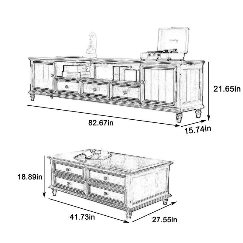 Solid wood TV stand and coffee table