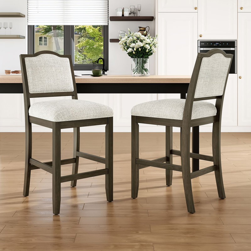 Dining Chairs, Counter Height Bar Chair with Solid Rubber Wood Frame (Set of 2), Brown