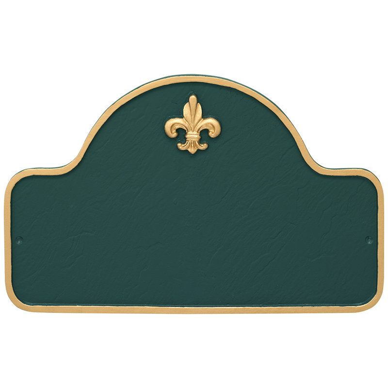 Plaque d'adresse à deux lignes Fleur de Lis Lexington, Vert chasseur / Or, Oui