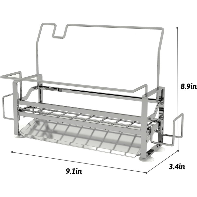 Porte-éponge en acier inoxydable pour évier de cuisine, organisateur de bac d'évier antirouille 304 avec drainage automatique, conception peu encombrante pour éponges, distributeur de savon, brosse et serviette (argent)