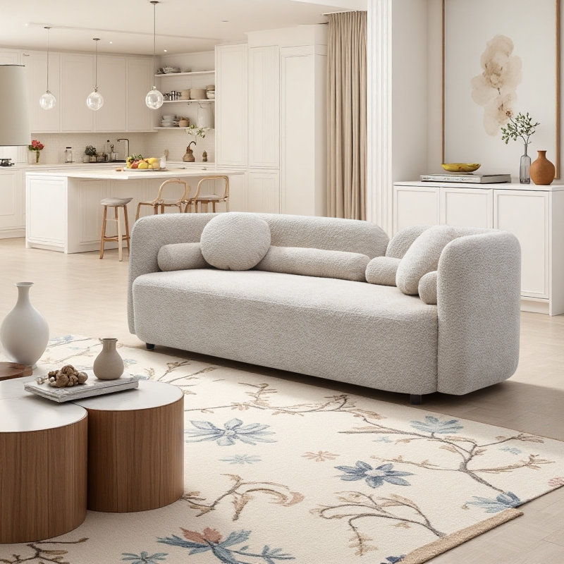Canapé 88 po 88 po avec 4 coussins décoratifs, Beige, H 34,65 po x l 88,58 po x P 28,35 po