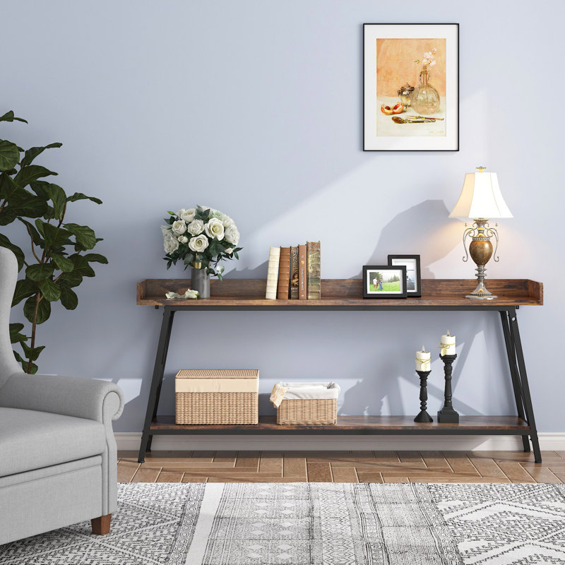 Inzillo 70.87 inch Extra Long Console Table Behind Couch, Rustic Industrial Sofa Table for Living Room, Narrow Entryway Hallway Long Bar Table