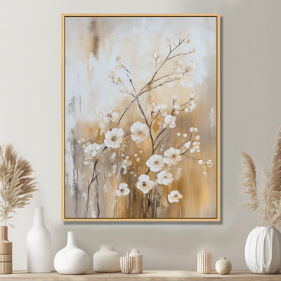 «Cherry Branch in Stillness I - Beige japonais», reproduction sur toile encadrée