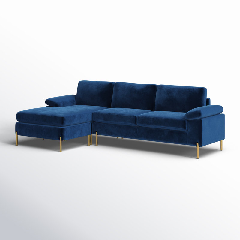 Lian Velvet L-Shaped Sectional Reversible, Blue Velvet