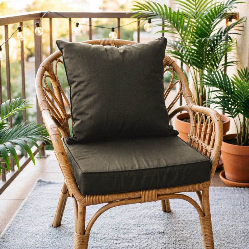 Water-Resistant Outdoor Seat Cushion Set with Back Cushion Removable Cover for Patio Sofa Couch, Fade Resistant, 2, Dark Gray