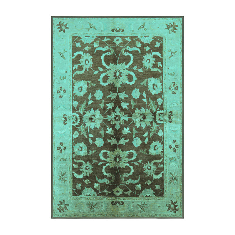 Tapis oriental bleu en laine / polyester tissé à la machine Danil, Rectangle 6 pi x 9 pi