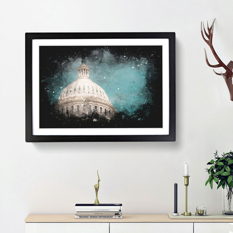 Capitol Hill White House - Framed Print, 24cm H x 33cm W x 2cm D, Black Framed