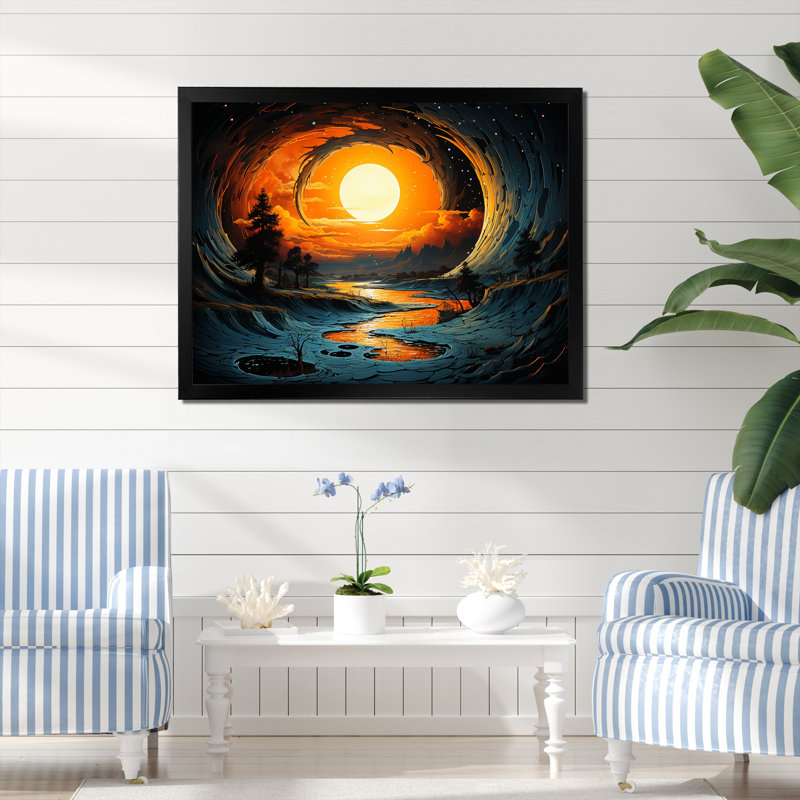 Sunset Waves - Beach Wall Art, Black Closed Corner Framed, 24" H x 32" W x 1" D