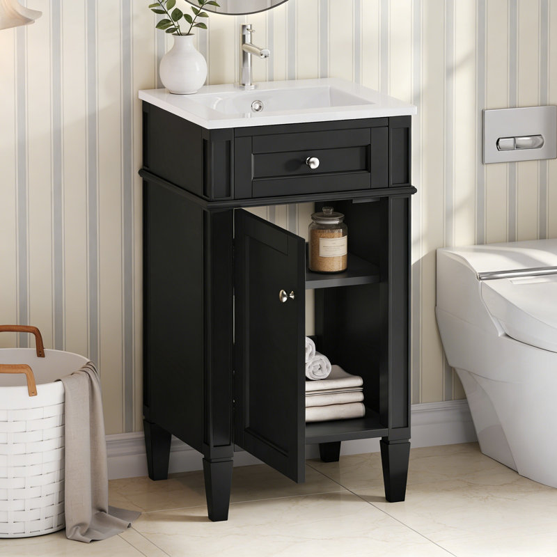 Meuble-lavabo 18 po avec lavabo en céramique, Noir