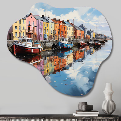 «Ireland Harbour Reflectionsan Acrylique I», art mural irlandais asymétrique en métal, sculpture murale en métal