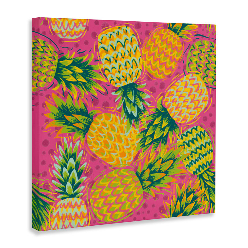 Ananas tropical sur toile à pois mauves, design par Jilly Jack Designs, H 36 po x l 36 po